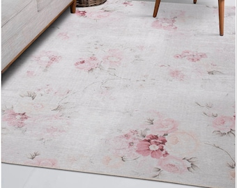 Turkish Rug 8x10, White Rug, Red Floral Rug, Patchwork Oriental Rug, Decorative Area Rug, Rug For Living Room, Boho Decor Rug Carpet (BA24)