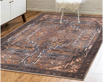Brown Oushak Style Rug, Vintage Turkish Decor (8x10)
