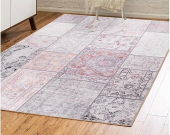 Gray Turkish Patchwork Rug, Vintage Oushak Style, 8x10