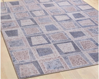 8x10 Gray Turkish Area Rug, Vintage Oushak Patchwork Style