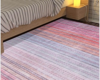 Turkish Rug 8x10, Stripe Kilim Looking, Pink Blue Rug, Colorful Kilim Rug, Decorative Area Rug, Boho Decor Rug, 7x10 Rug, 10x13 Carpet AL147
