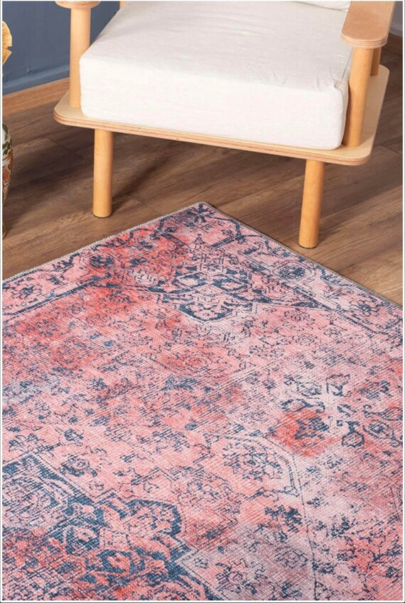 Persian Rug 8x10, Vintage Looking, Pastel Pink Blue, Decorative Area Rug, Rug For Living Room, Boho Decor Rug, 9x12 rug, 7x10 Carpet, AL200