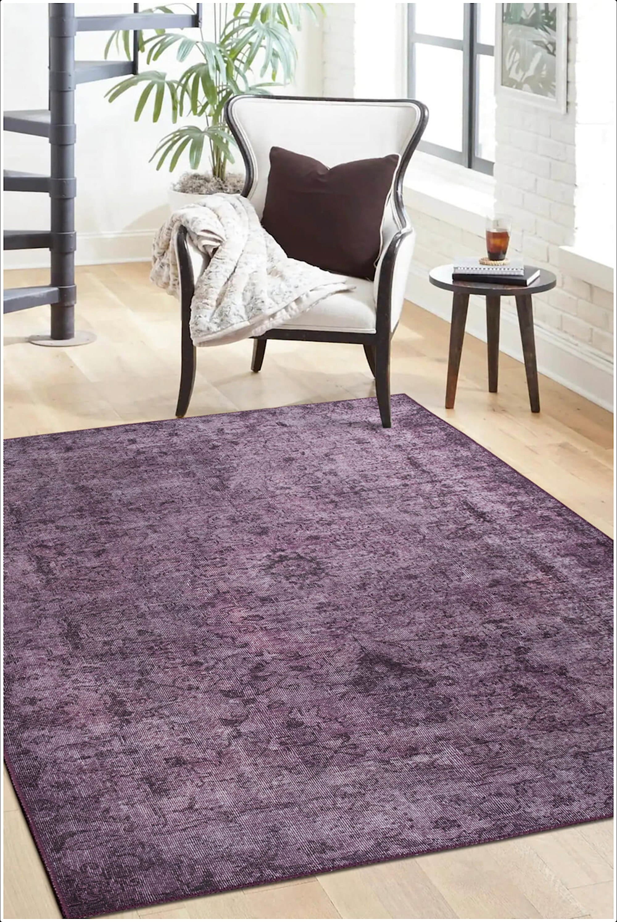 Tappeto turco 8x10, tappeto Oushak viola, tappeto vintage dall'aspetto orientale, tappeto decorativo, tappeto per soggiorno, tappeto con decoro boho (BA28)