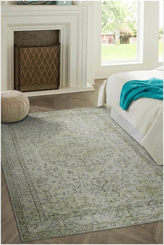Green Turkish Area Rug, 8 x 10 Living room Rug, Vintage Home Decor, Decorative 9 x 12 Rug, Boho Decor Rug, Carpet (BA27)