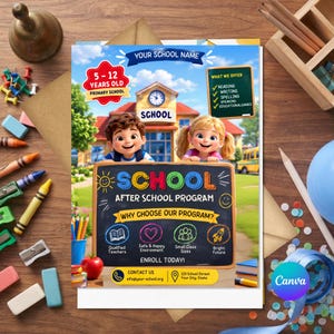 After School Program Flyer, Kids Activity & Registration, Editable Canva Template