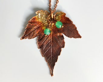 Real Maple Leaf Copper Necklace, Handmade Unique Jewellery, Maple Leaf Copper Pendant, Gift For Mum Wife Daughter Friend