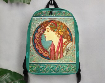 Green Alphonse Mucha Print - Minimalist Backpack