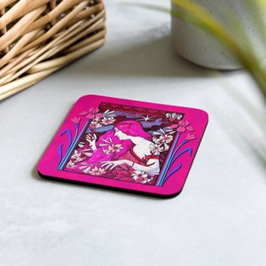 Cork-Back Coaster, Hot Pink Fuchsia Magenta, Art Nouveau Paul Berthon