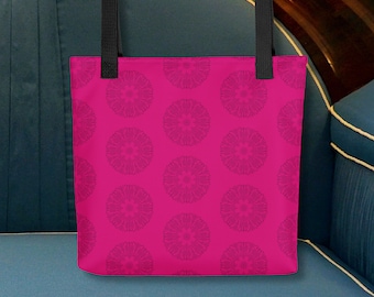 Small Fuschia or Fucshia Shopping Bag - Tote bag with Rose Pattern