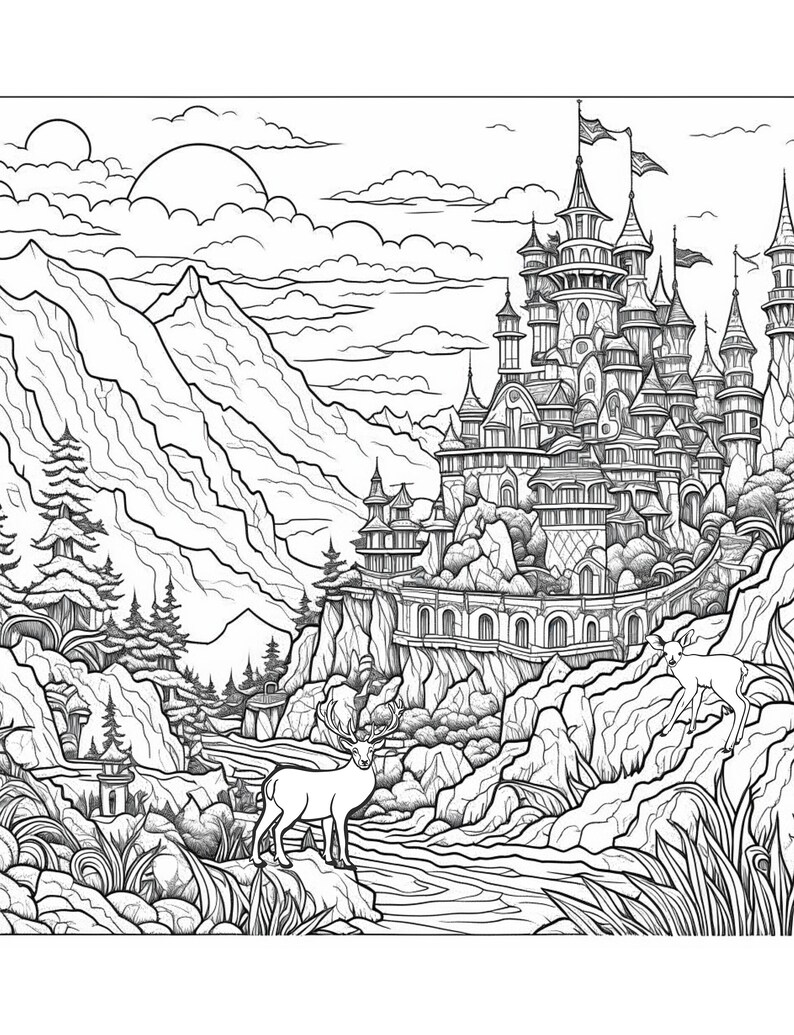 Fantasyland Coloring Pages for Adults With Angels, Castles, Kingdoms