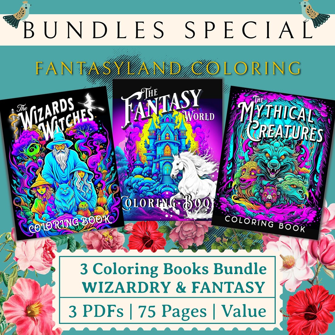 Fantasyland Coloring Pages 3 Books Bundle With Wizardry and - Etsy
