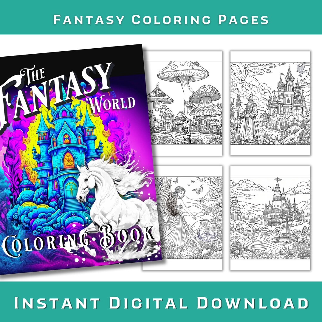 Fantasyland Coloring Pages for Adults With Angels, Castles, Kingdoms