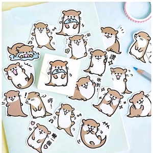 Otter Cartoon Stickers, Japanese Otter, Set 45 pcs- Die Cut Stickers - Cute adorable kawaii journal  decorations/ planner diary book sticker