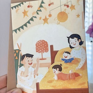Tarjeta del día de la familia, tarjeta de cumpleaños del padre, tarjeta de cumpleaños de la madre, tarjeta del día del padre, tarjeta del día de la madre linda ilustración kawaii