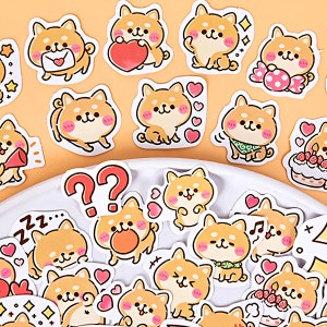 Achai Dog Cartoon Stickers, Set 45 pieces - Die Cut Stickers - Cute adorable kawaii journal  decorations