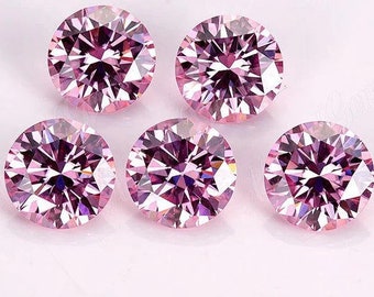 GRA Certified Loose Pink Moissanite Round Cut Loose Gemstone All Sizes