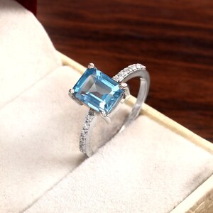 Natural  London blue topaz ring ,engagement ring November birthstone ring gemstone ring halo ring for her gift for her