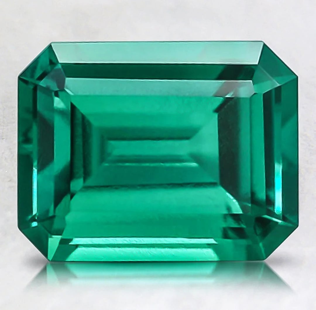 Loose Emerald Cut Lab Grown Emerald Faceted Gemstone All Sizes - Etsy