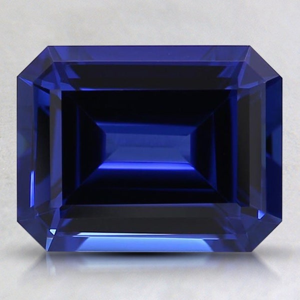 Blue Sapphire Emerald Cut Loose Lab Grown Faceted Gemstone All Sizes