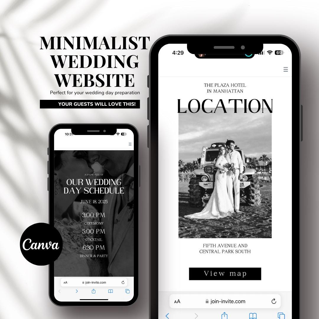 Wedding site Canva, Digital Wedding Mobile, Mini site Invite
