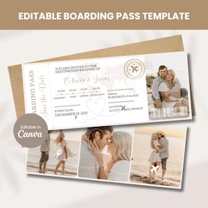 Bearbeitbare Bordkartenvorlage, druckbares personalisiertes Flugticket, Canva Bordkarte, digitaler Download DIY Bordkarte