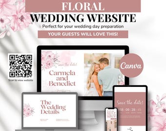 Floral Wedding Website Template with RSVP: Trackable Online Invitation (Canva)