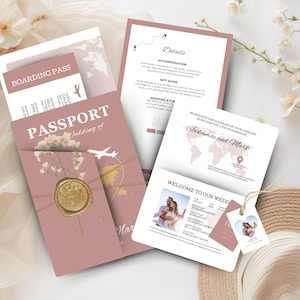 Faire-part de mariage passeport à destination de mariage Passeport d'embarquement passeport imprimable Faire-part de mariage passeport thème voyage mariage rose