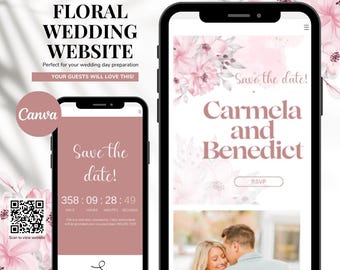 Modello Canva per sito web di matrimonio floreale: invito mobile (download digitale)