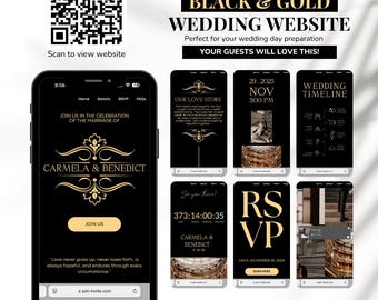 Modello elegante per sito web di matrimonio: invito mobile e RSVP (download digitale Canva)