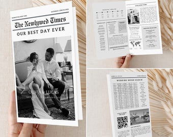 Minimalist Wedding Newspaper Program Template: Editable Photo Keepsake (Digital)