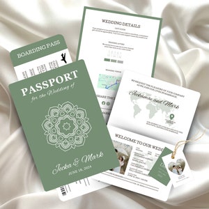 Destination Wedding Invitation template Boarding Pass template with tag rsvp Printable Passport Wedding Invitation Travel Wedding invite JA1 zdjęcie 3