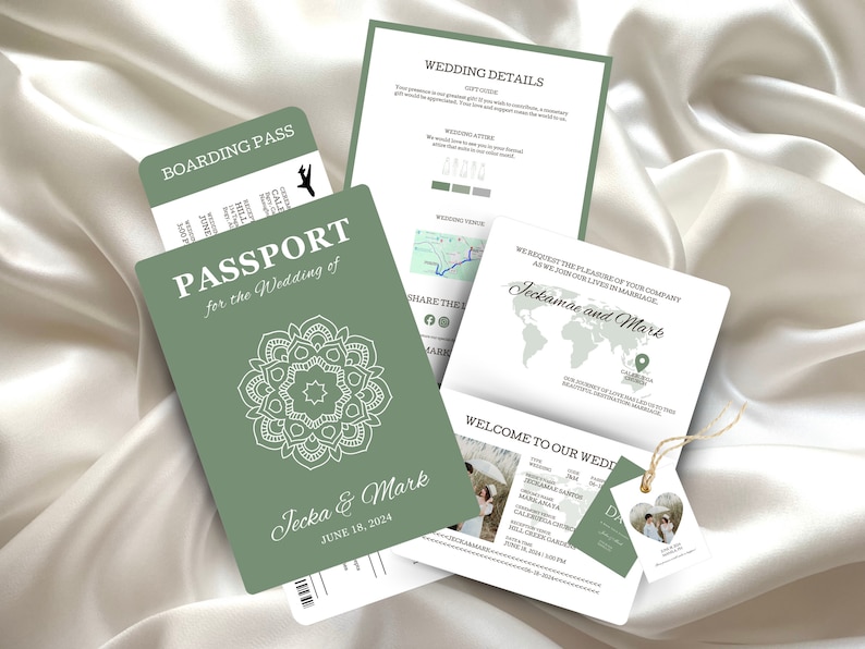 Destination Wedding Invitation template Boarding Pass template with tag rsvp Printable Passport Wedding Invitation Travel Wedding invite JA1 zdjęcie 3