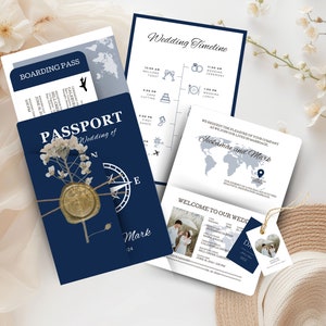 Faire-part de mariage passeport Passeport de mariage à destination Carte d'embarquement Passeport imprimable Faire-part de mariage sur le thème du voyage Mariage JA4