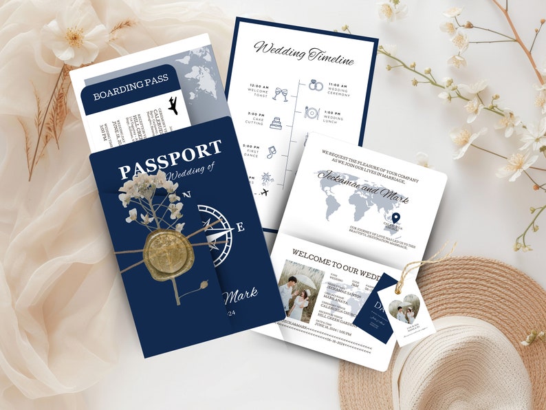 Passport Wedding Invitation Destination Wedding Passport Boarding Pass Printable Passport Wedding Invitation Travel Theme Wedding JA4 image 1