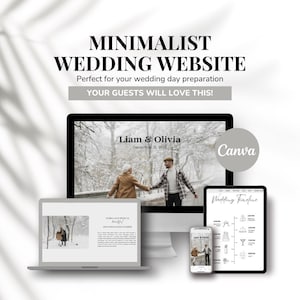 Sitio web de bodas Canva, invitación digital para bodas en dispositivos móviles, mini invitación para sitios web, invitación digital de boda responsiva, información de confirmación de asistencia para bodas en línea