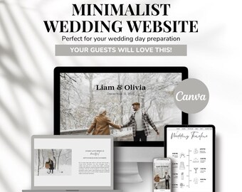 Modello Canva per sito web di matrimonio minimalista: invito digitale per dispositivi mobili (download digitale)