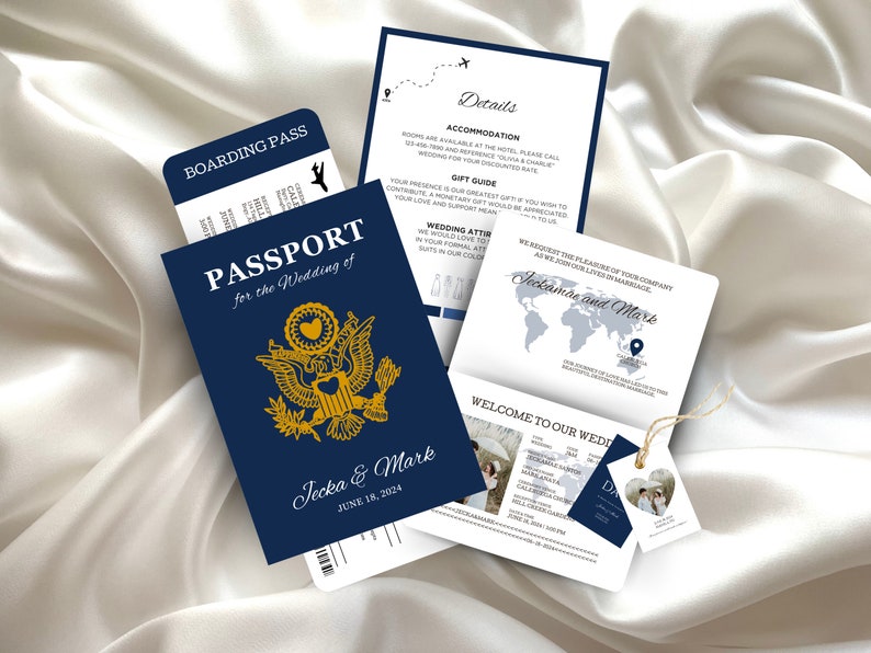 Passport Wedding Invitation Destination Wedding Passport Boarding Pass Printable Passport Wedding Invitation Travel Theme Wedding JA4 image 3