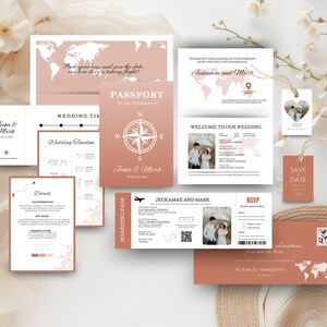 Modelo de convite para passaporte de casamento Modelo de destino Cartão de embarque Convite de casamento Salvar a data Modelo de passaporte para cartão JA3