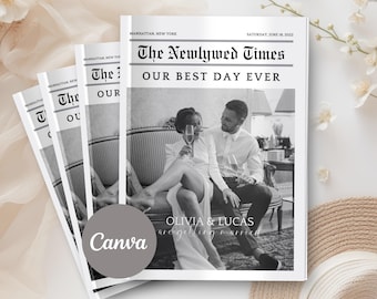 Wedding Newspaper Program Template: Editable Canva Itinerary (Digital Download)