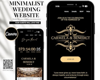 Modello di sito web per matrimoni Canva: invito mobile con RSVP (download digitale)