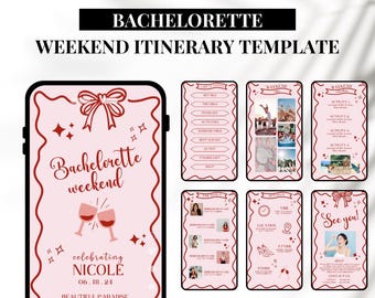 Bachelorette Itinerary Template for Mobile, Digital Itinerary for Bachelorette Party, Weekend Itinerary Bachelorette, Digital Invitation