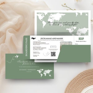 Destination Wedding Invitation template Boarding Pass template with tag rsvp Printable Passport Wedding Invitation Travel Wedding invite JA1 zdjęcie 4