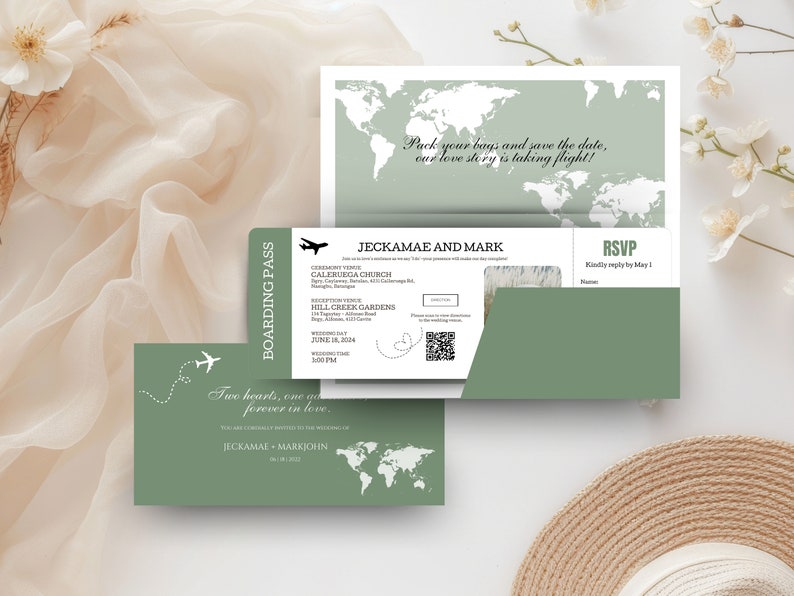 Destination Wedding Invitation template Boarding Pass template with tag rsvp Printable Passport Wedding Invitation Travel Wedding invite JA1 zdjęcie 4