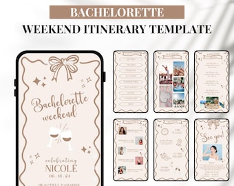 Bachelorette Reiseplan Vorlage: Mobile Digitale Einladung (Canva Editierbar)
