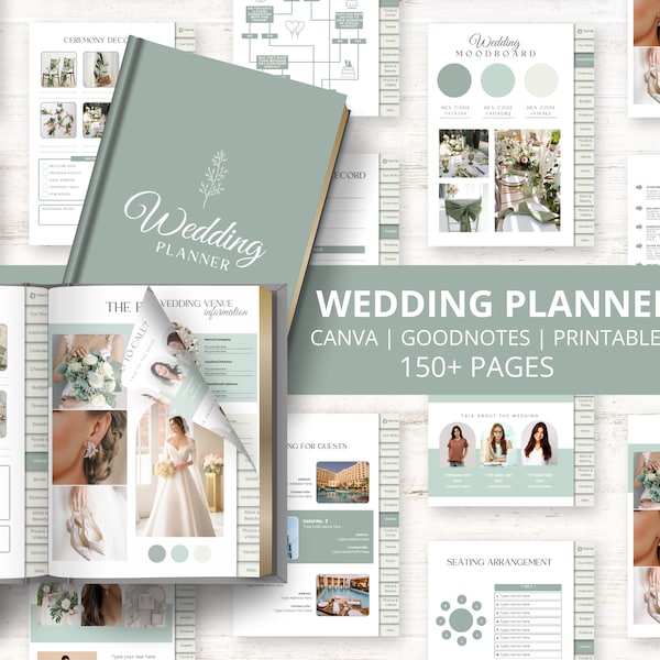 200+ Page Canva Wedding Planner Template Bundle, Wedding Planner,Wedding Itinerary,Wedding Planning Book,Wedding Planning Checklist,Binder