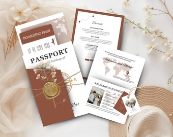 Passport Wedding Invitation Template: Travel Theme (Digital Download)