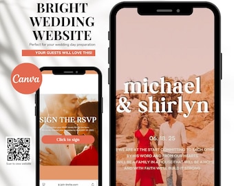 Modello elegante per sito web di matrimonio: invito mobile e RSVP (download digitale Canva)