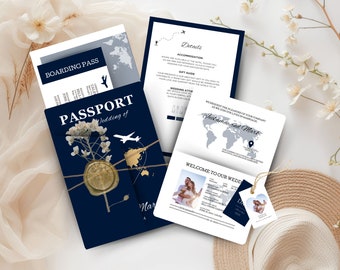 Passport Wedding Invitation Template: Destination Wedding Boarding Pass (Digital)