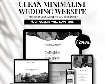 Modello di sito web per matrimoni minimalisti: RSVP tracciabile (download digitale Canva)