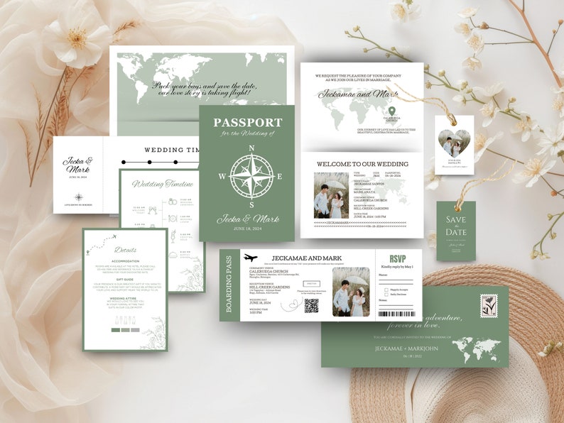 Destination Wedding Invitation template Boarding Pass template with tag rsvp Printable Passport Wedding Invitation Travel Wedding invite JA1 zdjęcie 6